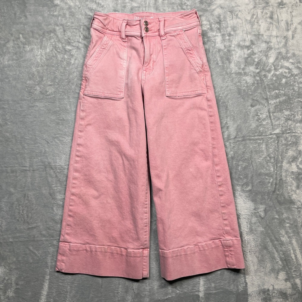 Gap High Stride Ankle Jeans Kids 8 Pink Wide Leg Adjustable Waist